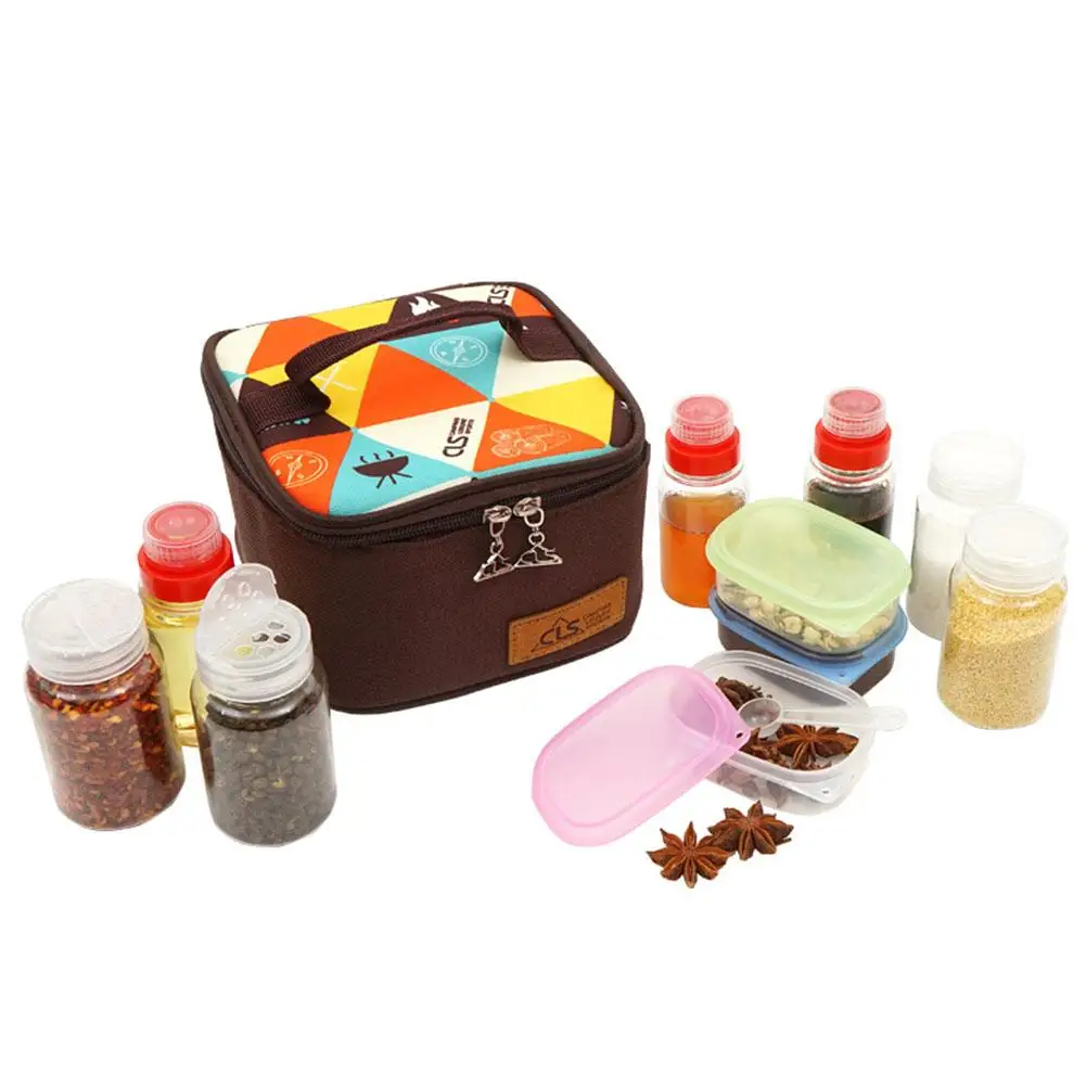 

10pcs Outdoor Camping Spice Jar Seasoning Box Suit Portable Barbecue Pots Kit Favoring Tanks Taste Suit Condiment Bottles Set