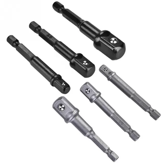 3Pcs/lot Socket Bit Adapter 1/4in Hex Shank to 1/4in 3/8in 1/2in Square Head Drill Bit Driver Socket Adapter Set