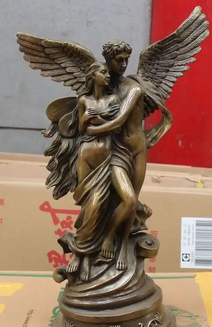 

18" Chinese Bronze Stand Sexy Naked Angels Beauty Belle Woman Man Lovers Statue