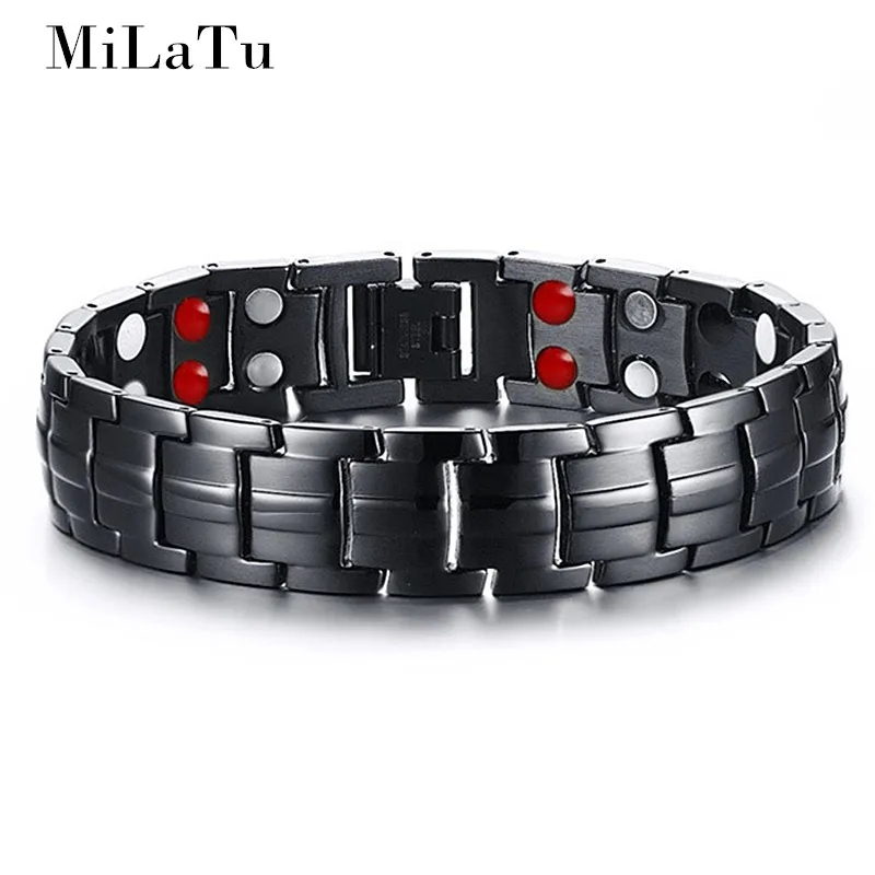 MiLaTu Three Colors Men's Health Bracelet Bangle Stainless Steel Chain