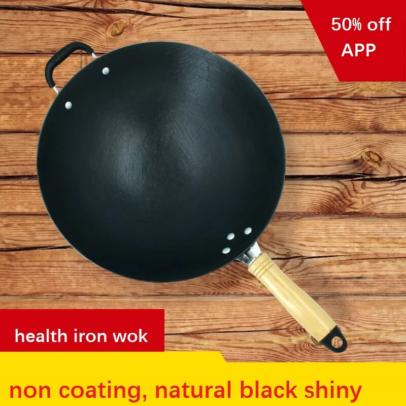 

free shipping cooking wok cast iron cooking pan steel wok deep frypan cookware kitchen pot no-coating