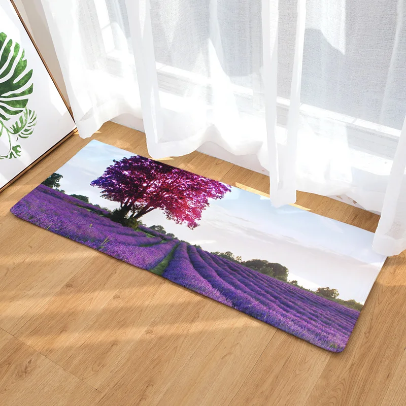 

3D Lavender Garden Forest Printed Kitchen Bedside Area Rugs Flannel Toilet Carpet Bathmat Outdoor Stair Floor Mats 40x120cm