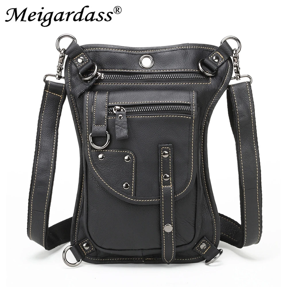 MEIGARADSS Men's Motorcycle Bags Genuine Leather Men Shoulder Bags