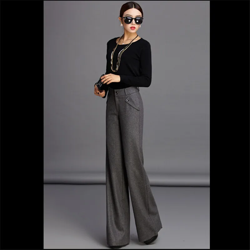 Брюки женские прямые шерстяные офисные модные утепленные штаны со средней