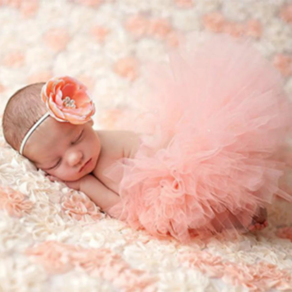 

20 Colors New Cute Princess Newborn Photography Props Infant Costume Outfit with Flower Headband Baby Girl Summer Dress
