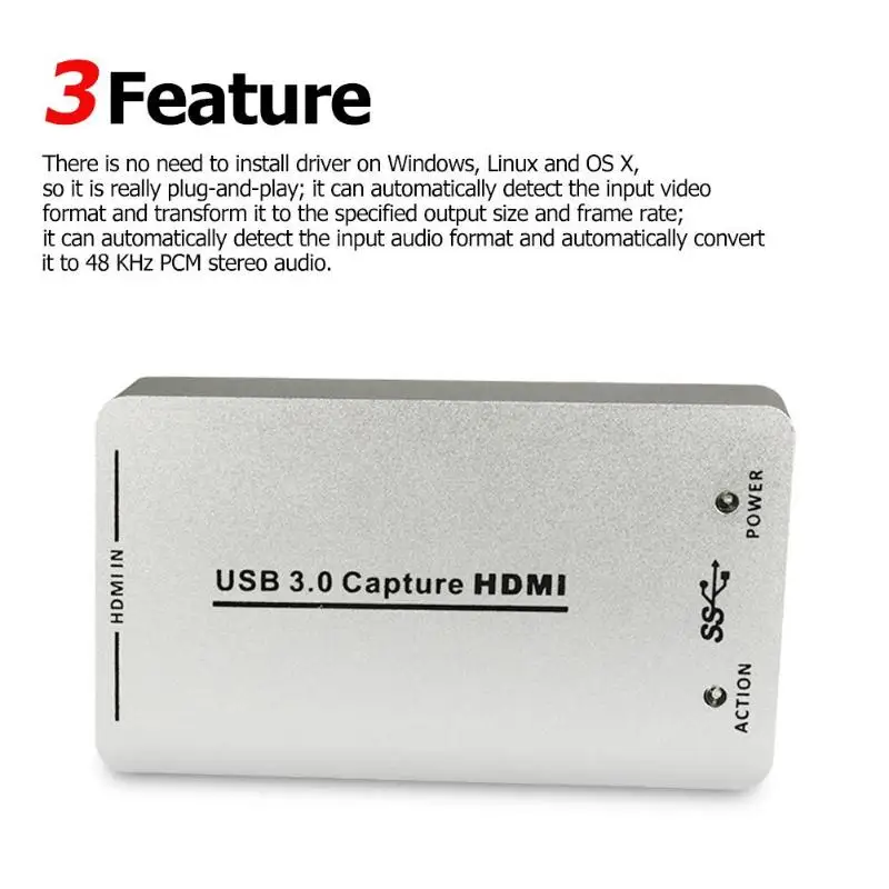ALLOYSEED Цифровой HDMI к USB3.0 захвата видео подвеска 1080 P Full захват hd-видео карты коробка для потокового мультимедиа видеоконференции