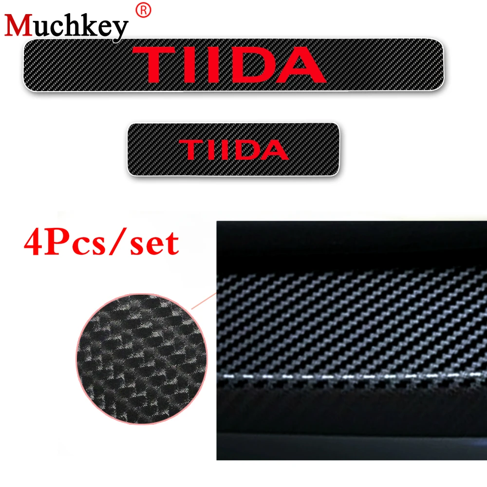 

Door Sill Scuff Plate Protector For Nissan Tiida Car Stickers Welcome Pedal Car Door Sill Door Threshold Plate Car Styling 4Pcs