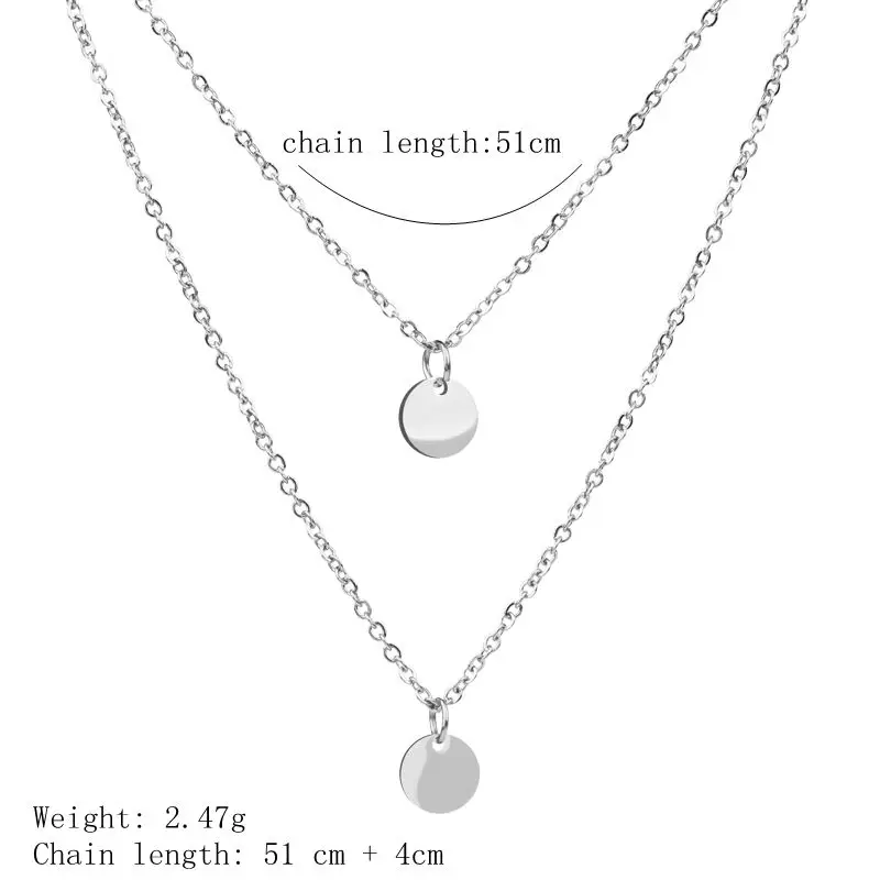 CHUKUI, нержавеющая сталь, двойной круглый кулон с блестками, ожерелье, многослойная цепочка, ожерелье, ювелирные изделия, вечерние, подарок, ювелирное изделие