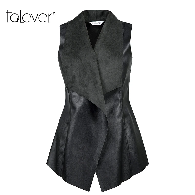 

Women's Casual Black Cotton Leather Vest Female Autumn Streetwear Gilet Vests lady Autumn Coat Jacket Women Waistcoat Talever