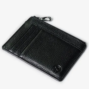 

Solid Genuine Leather Credit Card Holder Slim Wallet Men Luxury Brand Design Business Card Organizer Id Holder Case With Zipper