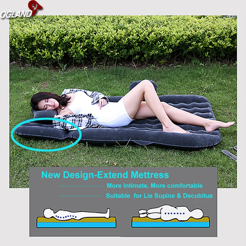 OGLAND New Design Lengthen Car Air Inflation Travel Bed Mattress for Universal Car Back Seat Support Outdoor Camping Mat Cushion