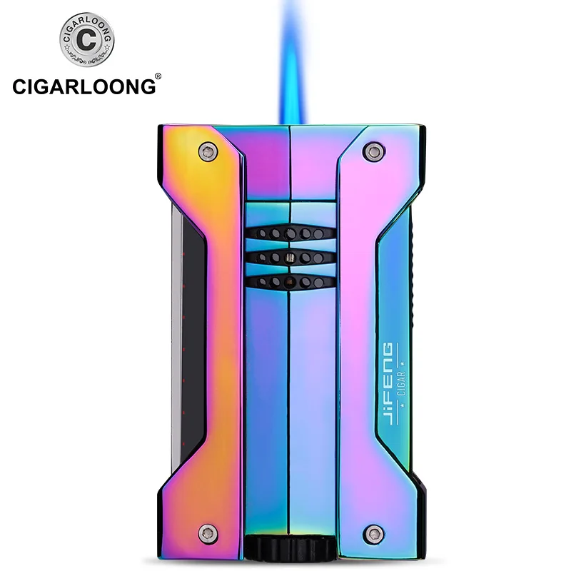 Butane Gas Lighter Metal Windproof Cigar Torch Lighter Portable Jet Flame Cigarette Lighter with Gift Box