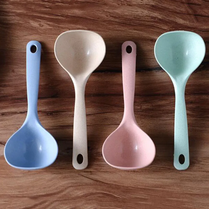 4pcs Soup Spoon Long Handle Rice Spoon Kitchen Tableware Plastic