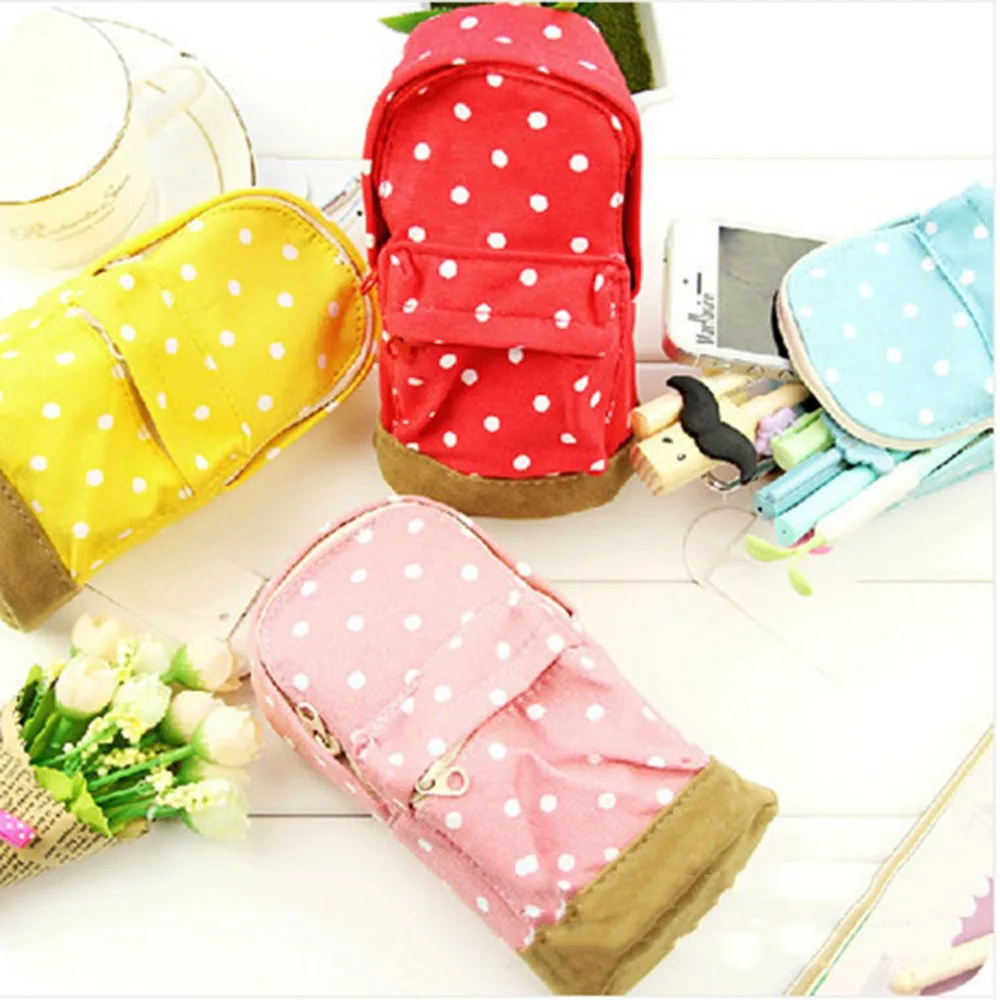 

Cute Canvas Big Capacity Storage Organizer Bag Dot Polka Wallet School Pencil Case For Girls Cosmetic Bag Pouch School Supplies
