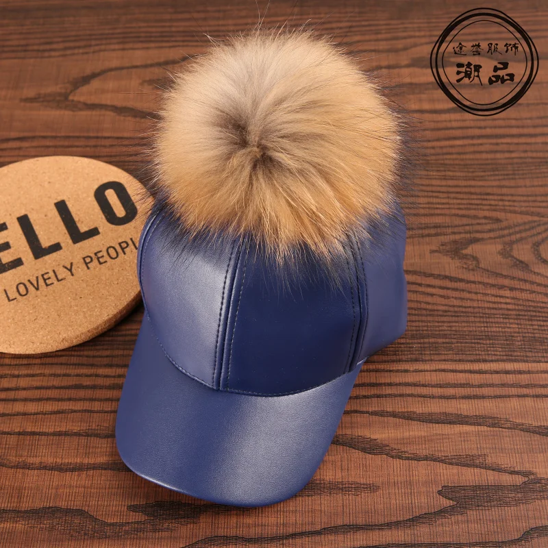 Модная Детская кепка из искусственной кожи 15 см, бейсболка с помпонами из натурального меха, детские зимние уличные шапки в стиле хип-хоп