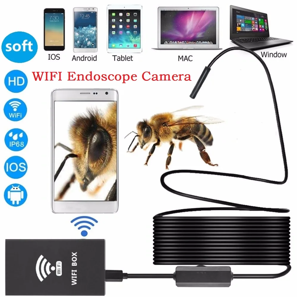 

F140 WIFI Endoscope Camera HD Smart Waterproof Inspection Tube With Adjustable Light Button For Windows/Android/ iOS Soft Wire