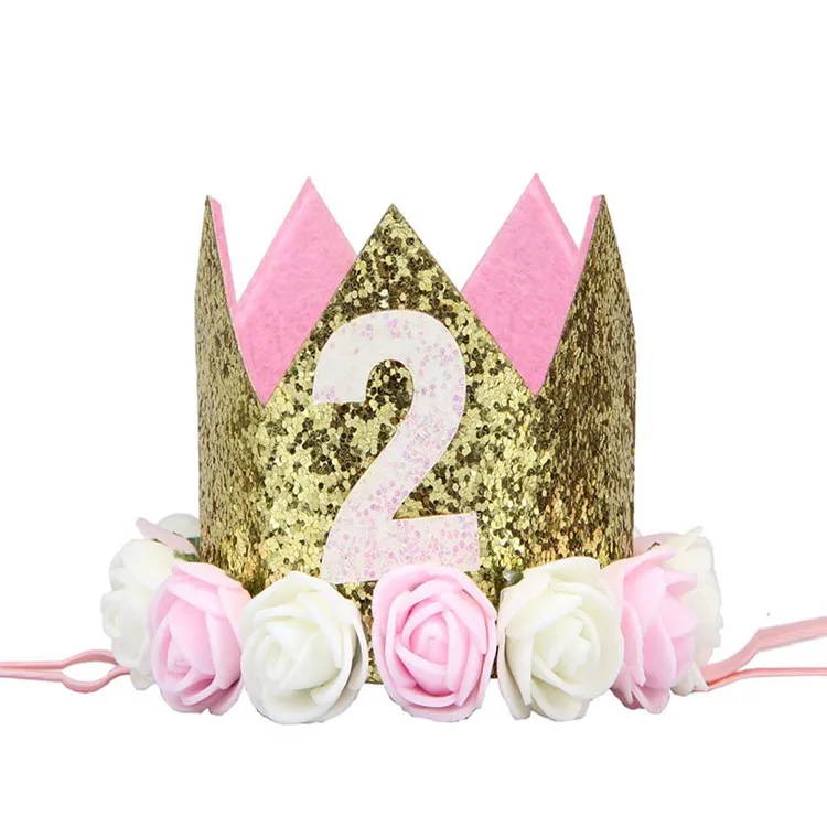 LAPHIL мой 2nd шляпы для вечеринки по случаю Дня Рождения Золотой розовая Корона Кепки для маленьких День рождения украшения дети я два 2 года вечерние поставки - Цвет: Gold
