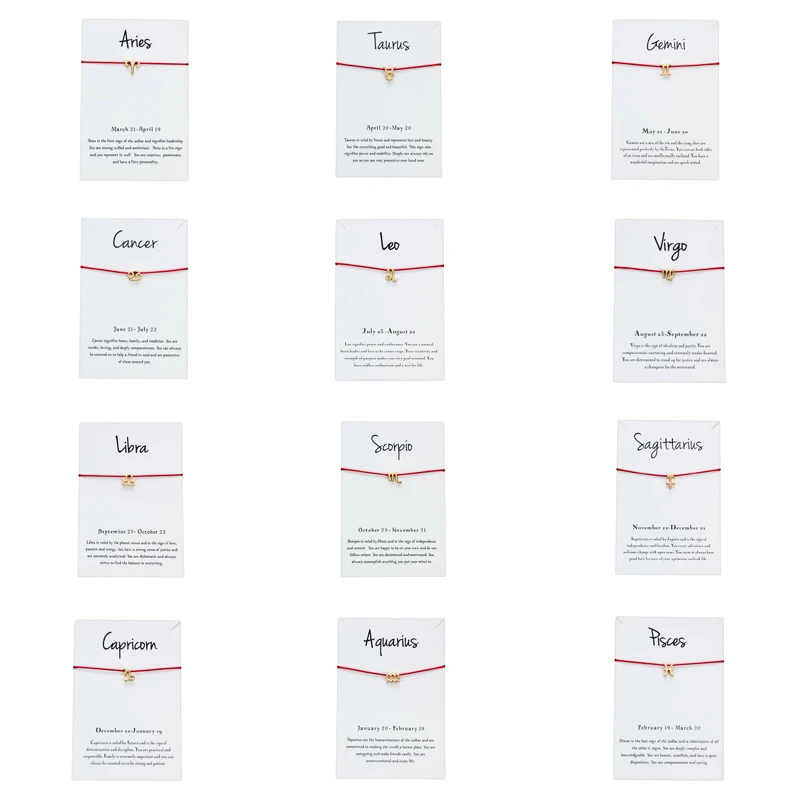 

12 Constellations Red String Bracelet For Women Men Wish Card Cancer Leo Virgo Libra Handmade Adjustable Rope Chain Bracelet