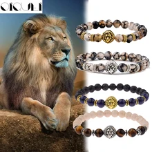 Natrual agat grânulos de pedra leão pulseira men 2018 mais novo lava pedra frisado pulseira para melhor amigo casual jóias presente chrismas