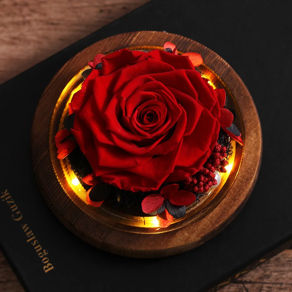 Двухцветная Красавица и Чудовище розы в стеклянном куполе эксклюзивные вечные Свадебные украшения в виде роз День Святого Валентина день рождения