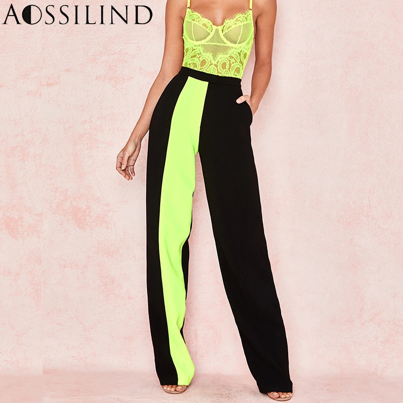 

AOSSILIND Casual Pants High Waist Summer Patchwork Straight Leg Pants Women Fashion Slim Trousers Streetwear