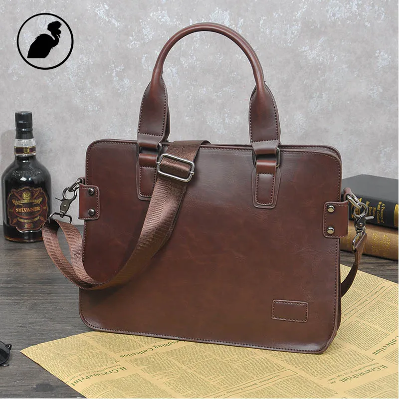 ETONWEAG Famous Brands Cow Leather Briefcases Men Messenger Bags Brown