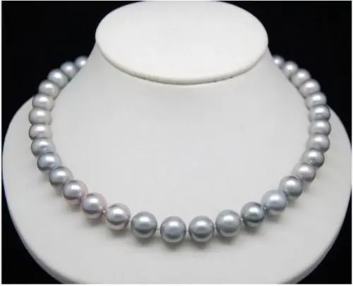 

free shipping HUGE AAA 10-11MM SOUTH SEA GENUINE GRAY PEARL NECKLACE 24" yellow Gold clasp