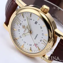 Золотые мужские часы, мужские коричневые аналоговые часы, ремень из натуральной кожи, мужские Роскошные Кварцевые часы, мужские часы