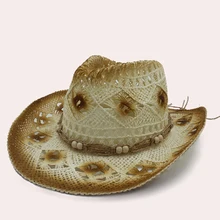 Модные женские и мужские соломенные Западные Ковбойские шляпы с закатанными полями для леди папы сомбреро Hombre шляпа уличная летняя ковбойская пляжная Солнцезащитная шляпа