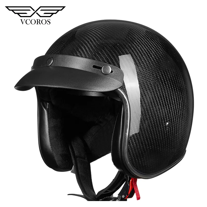 Vcoros, карбоновый Ретро мотоциклетный шлем, с открытым лицом, 3/4, для женщин и мужчин, шлем с козырьком от солнца, для скутера, для мотоцикла, rbike, мотоциклетный шлем - Цвет: 5
