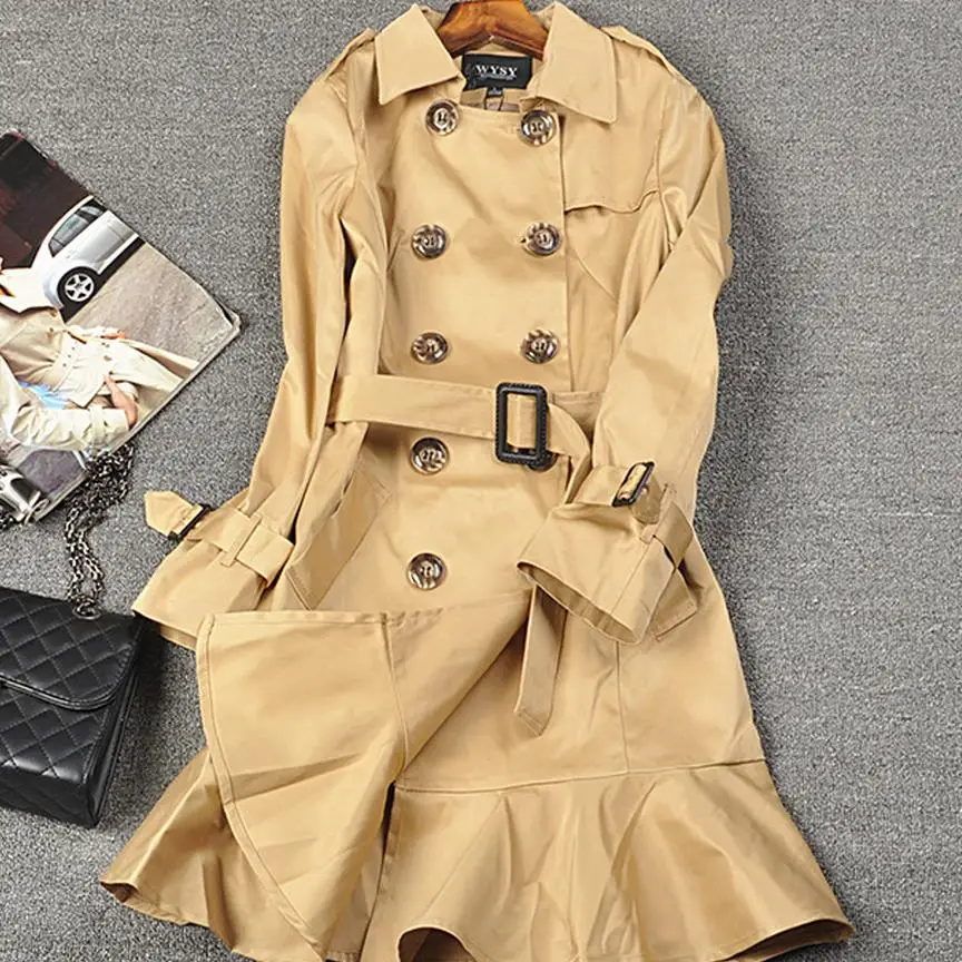 New Arrival Trench Coat Women Double Breasted Turn Down Long Outwears