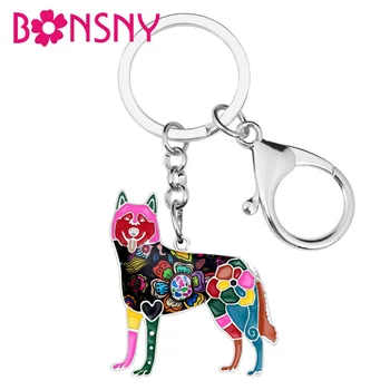 

Bonsny Enamel Siberian Husky Dog Key Chain Sibirskiy Haski Key Ring Jewelry For Women Bag Charm Keychain Souvenir Accessories