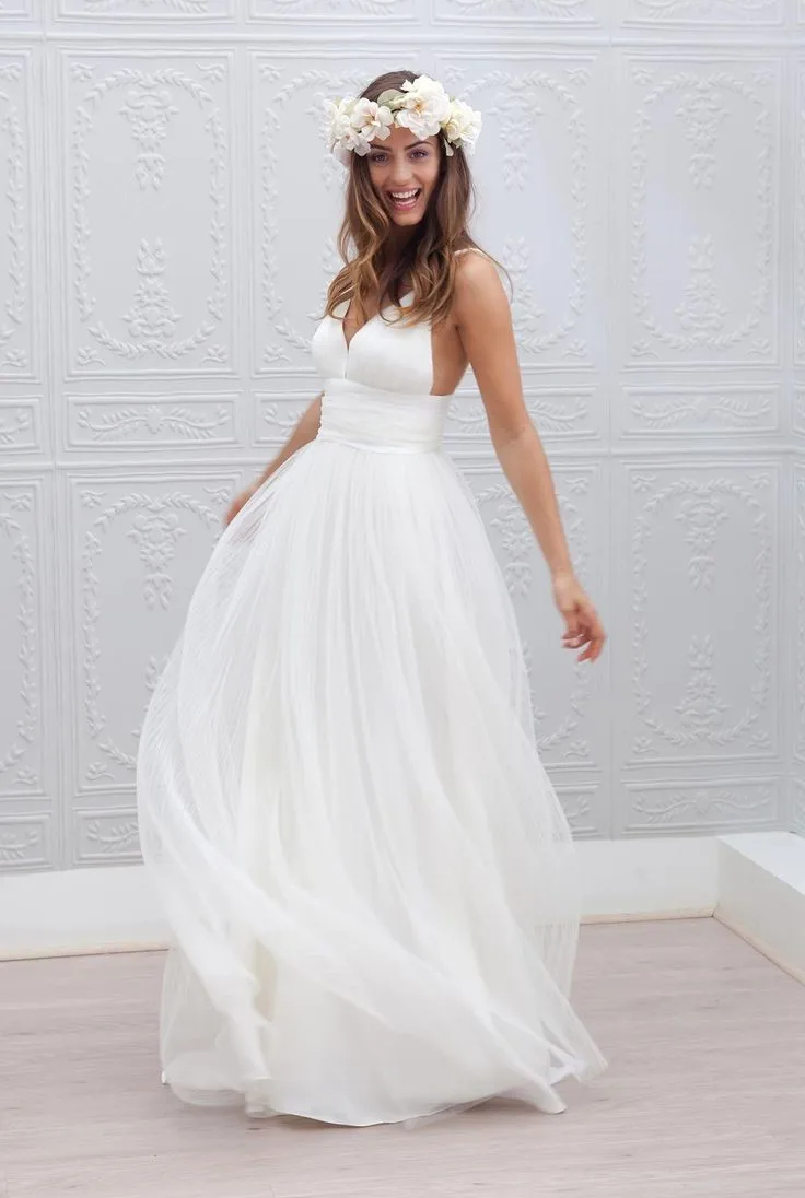 Elegant Simple A Line Spaghetti Straps Cheap Wedding Dresses Under