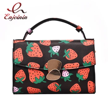 

Cute Strawberry Printed Fashion Metal Buckle Pu Leather Women Handbag Shoulder Bag Crossbody Bag Female Pouch Bolsa Totes Bag