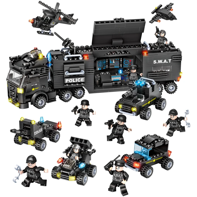 Legoing City Police Set Buiding Blocks SWAT Action 27-IN-1 Changeable Command Vehicle Mech Robot Model Toys For Kids City Legoed