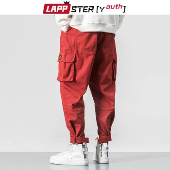

LAPPSTER Streetwear Cargo Pants Men 2020 Black Overalls Mens Hip Hop Pockets Joggers Pants Casual Colorful Harem Pants Plus Size