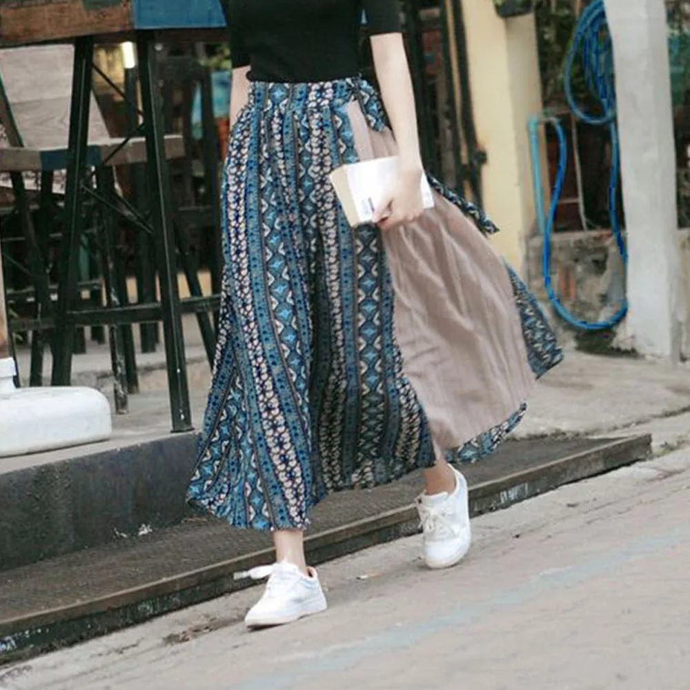 Women Fashion Chiffon Print Patchwork Bandage Wrap Pleated Skirt Long Skirt Chiffon Lace-Up Skirt Harajuku Print W411 Women Fashion Chiffon Print Patchwork Bandage Wrap Pleated Skirt Long Skirt Chiffon Lace-Up Skirt Harajuku Print W411