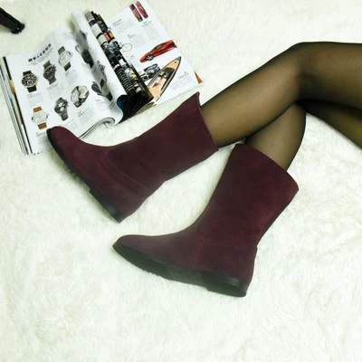 TIMETANG/женские ботинки; модные сапоги до середины икры из натуральной кожи; женская обувь на плоской подошве с круглым носком в винтажном стиле; ручная работа; размеры 34-40 - Цвет: Wine