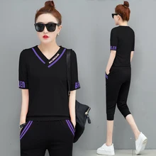 Tracksuit for Women Matching Sets Two Piece Set Outfit Sportswear Co-ord Set 2020 Plus Size Summer Black Top and Pants Clothing