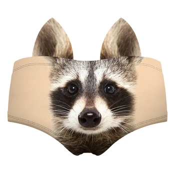 

Beige Raccoon 3D Cute Print Ears Women Underwear Interesting Panties For Lady Hot Sexy Female Lingerie Thongs Briefs