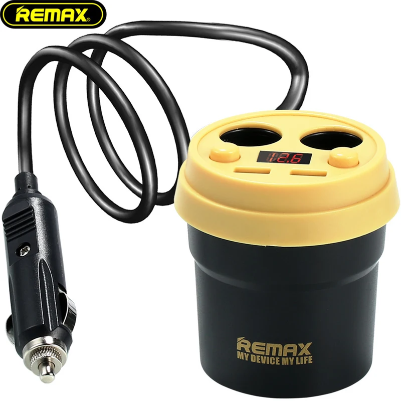 

Remax Universal Cup Car Charger Multi-function Display Voltage 3.1A Dual USB Car-charger DC12-24V Cigarette Lighter Splitter