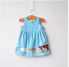 YBGRA0135 2017 Printemps Mode Bébé Filles Robes Solide Broderie Animal Velours Fille Robe Sans Manches Lolita Fille Vêtements