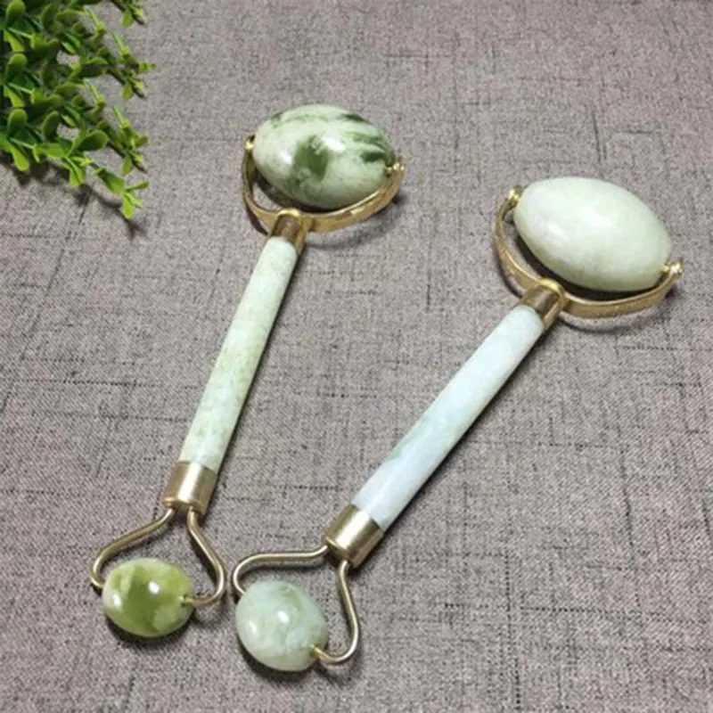  Natural Green Jade Roller Double Head Stone Roller Real Jade Massager Anti Cellulite Facial Lift Ma