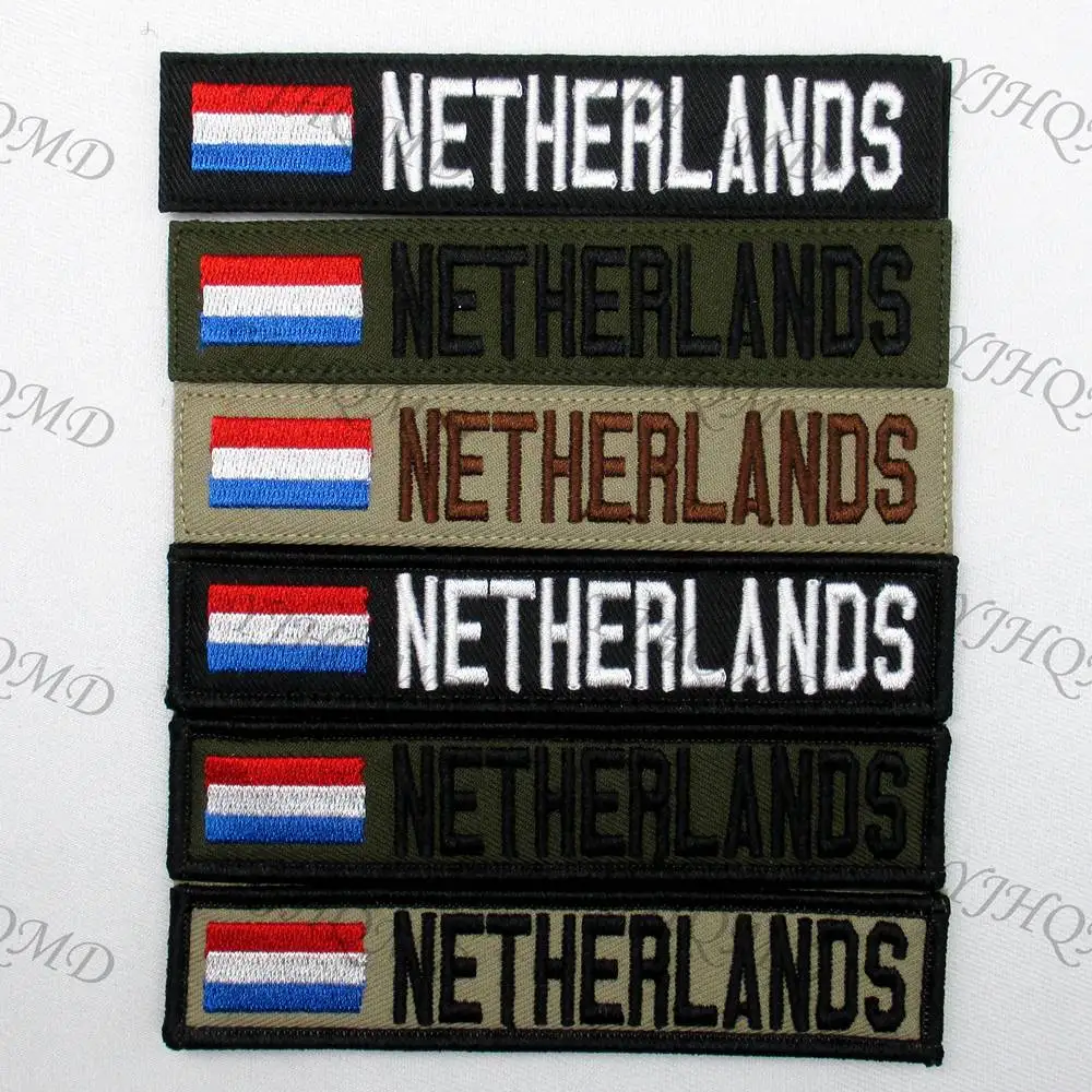 

Netherlands Flag Custom Name tape patch Hook and loop Embroidery custom patch Multicam Green ACU Black AU FG Tan