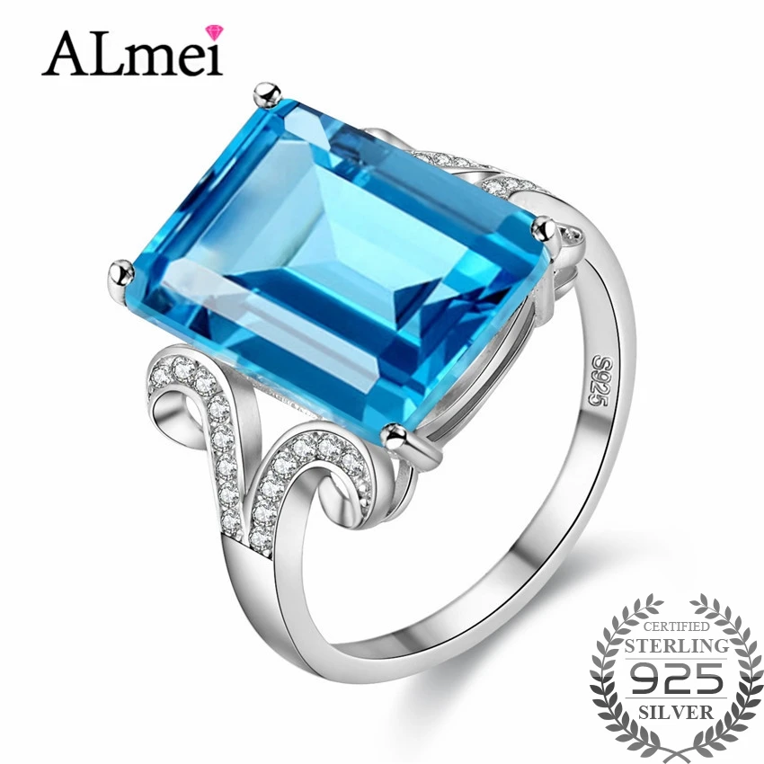 Uloveido 8ct Прямоугольный светильник Голубой топаз Обручальное кольцо с изумрудом