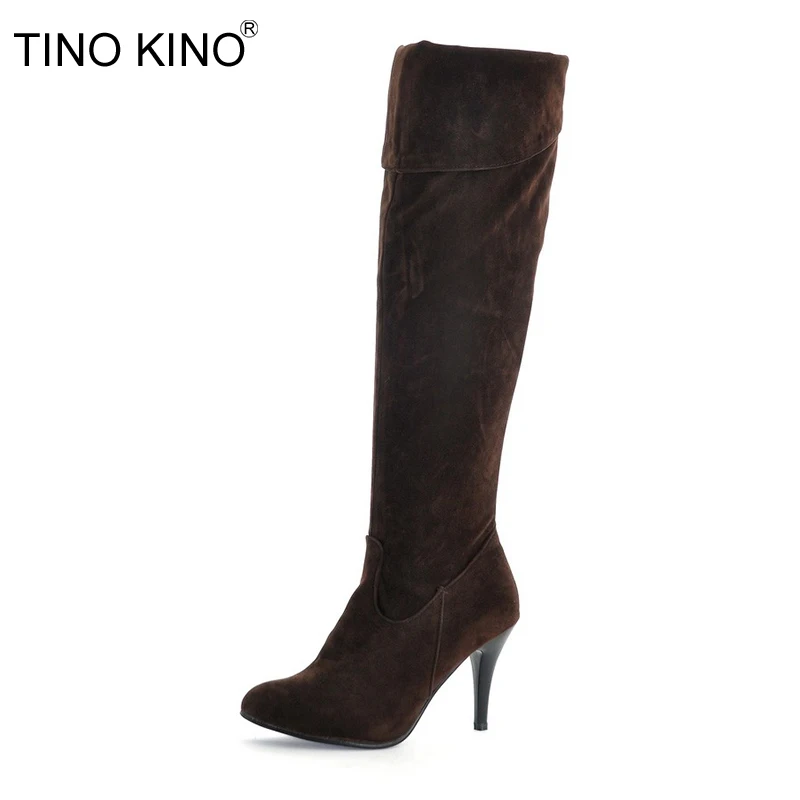 

Tino Kino 2018 New Fashion Women Knee High Boots Female PU Leather Flock Zip Over the Knee Boots Ladies Thin High Heels