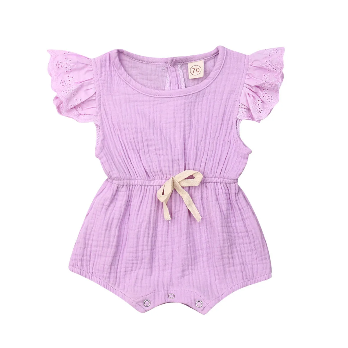 

Infant Baby Girls Cotton Linen Bodysuit Ruffle Sleeve Jumpsuit Outfit Summer Sunsuit Clothes