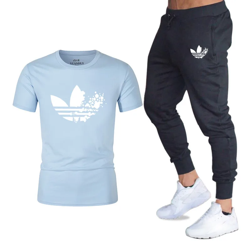 Summer Hot Sale Men's Sets T Shirts+pants Two Pieces Sets Casual Tracksuit Male 2019 psg Casual Tshirt Gyms Fitness trousers men