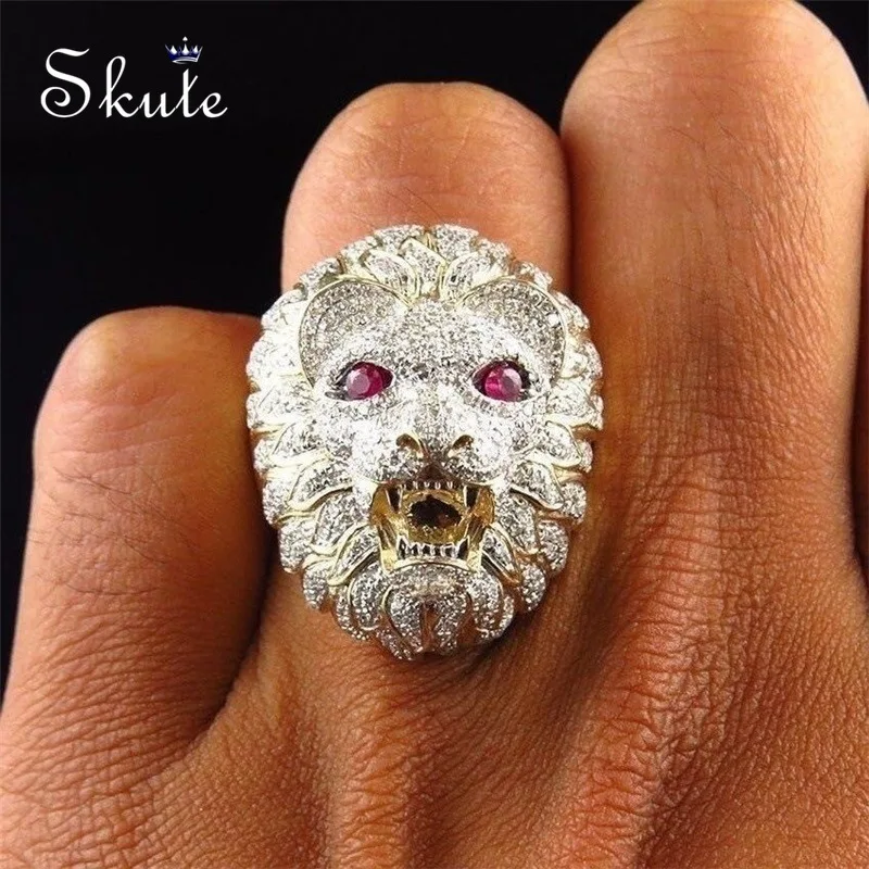 

Skute Gothic Punk Inlay Zircon Gold Color Domineering Lion King Ring for Men Biker Hiphop Rock Jewelry Male Fashion Finger Ring