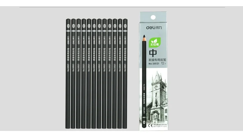Deli Sketch Угольные карандаши набор твердых средних мягких углеродных карандаши для рисования художников Угольные карандаши набор для рисования